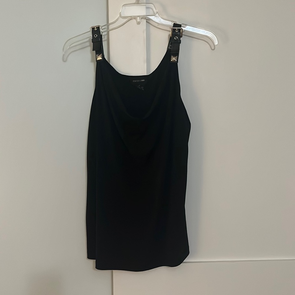 Black XL tank top with leather buckle straps